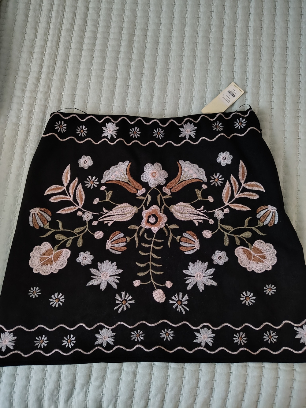 Black Embroidered Floral Mini Skirt